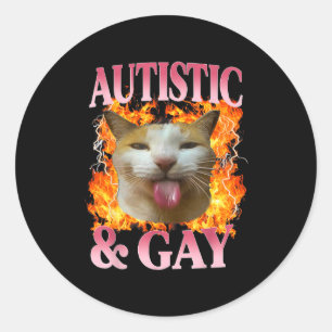 Pegatina Redonda Dicho de humor de gato divertido autista y gato ga