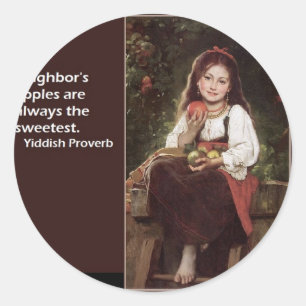 Pegatina Redonda Dicho Yiddish Sobre Manzanas & Gráfico