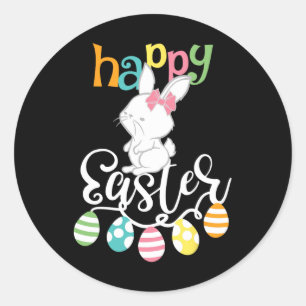 Pegatina Redonda Dichos Felices de Pascua Huevo Groovy Conejo Conej