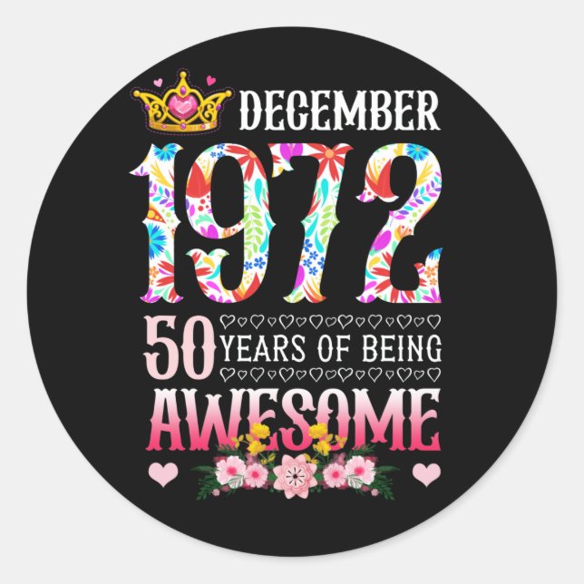 Pegatina Redonda Diciembre de 1972 50 cumpleaños 50 años de esplénd (Anverso)