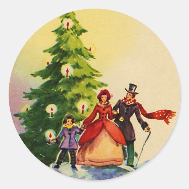 Pegatina Redonda Dickens style Christmas illustration (Anverso)