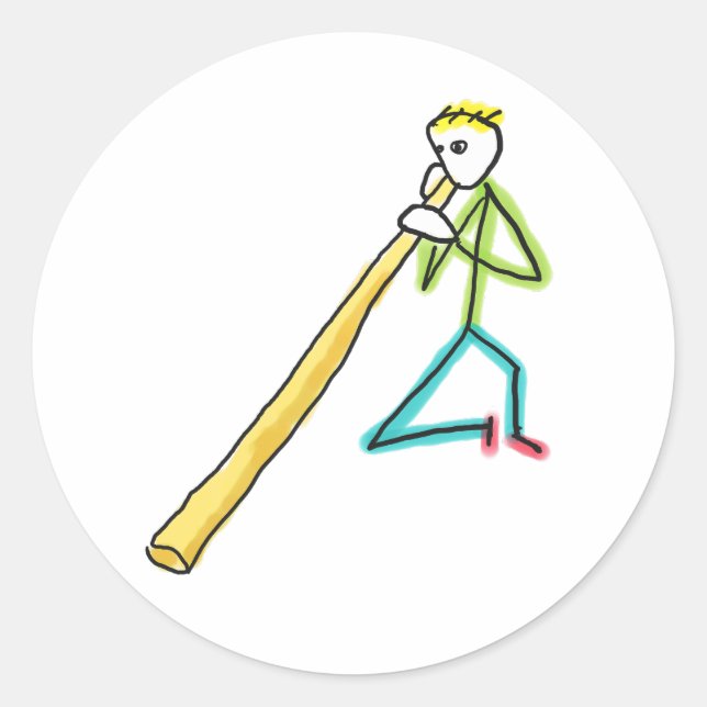 Pegatina Redonda Didgeridoo Stickman (Anverso)