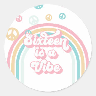 Pegatina Redonda Dieciséis es un arco iris de verano retro