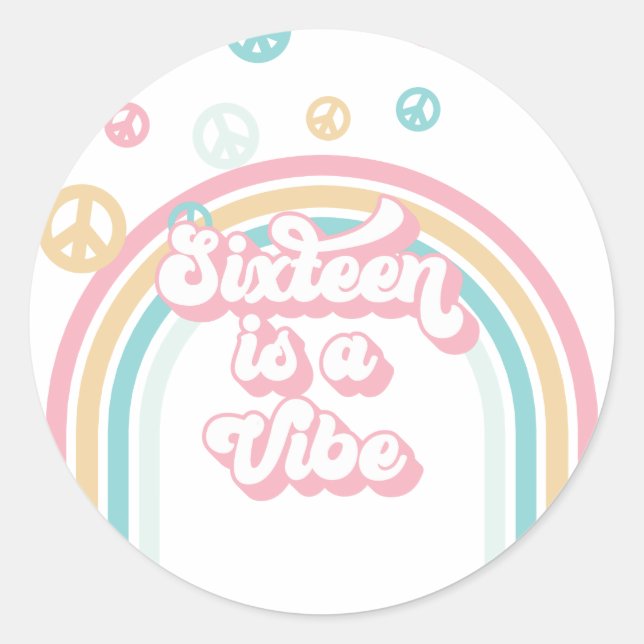 Pegatina Redonda Dieciséis es un arco iris de verano retro (Anverso)