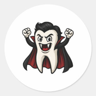 Pegatina Redonda Diente divertida de vampiros Tocante Halloween Den