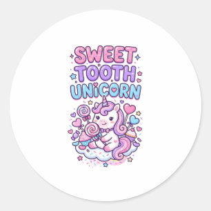Pegatina Redonda Diente Dulce Unicornio Unicornio Lindo Pastel Rega