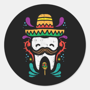 Pegatina Redonda Diente mexicano Funny Cinco De Mayo Dentista Denta