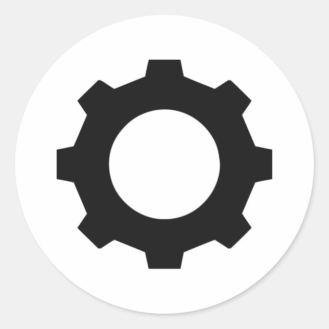 Pegatina Redonda diente negro de la rueda dentada (Anverso)