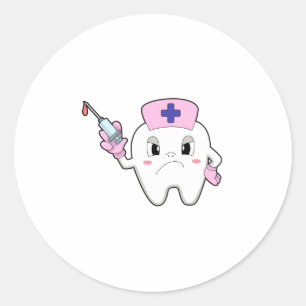 Pegatina Redonda Dientes como enfermera con jeringas.PNG