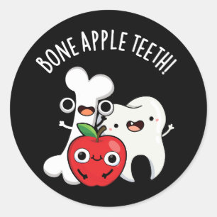 Pegatina Redonda Dientes de manzana de hueso Bona Appetit divertido