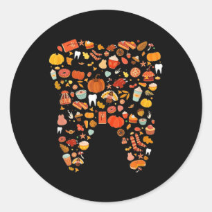 Pegatina Redonda Dientes Dientes Felices Caída Todos Dentarios Grac