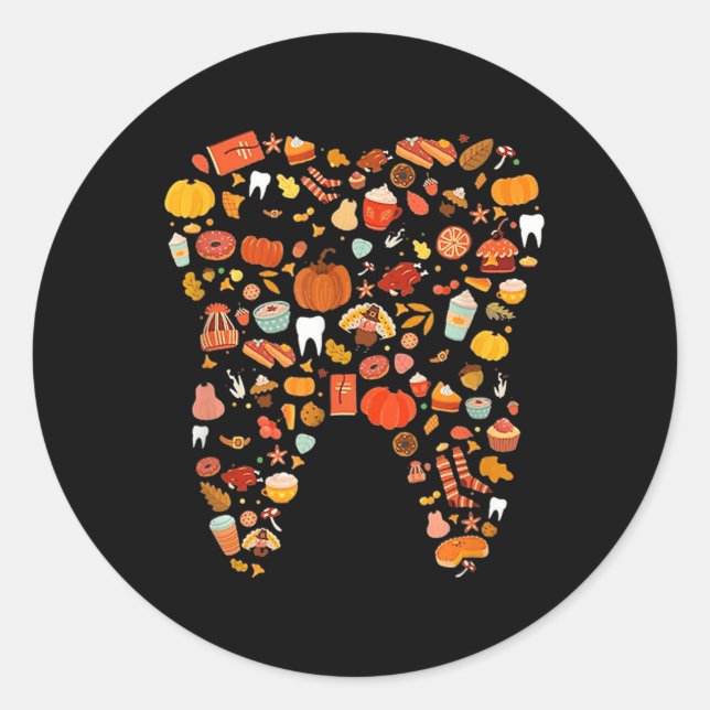 Pegatina Redonda Dientes Dientes Felices Caída Todos Dentarios Grac (Anverso)