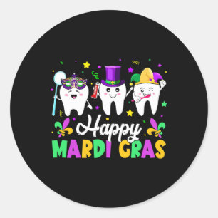 Pegatina Redonda Dientes divertidos Feliz Mardi Gras Dental Squad D