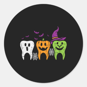 Pegatina Redonda Dientes Fantasma Calabaza Bruja Lindo Dental Hallo