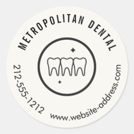 Pegatina Redonda Dientes modernos con logotipo negro marfil
