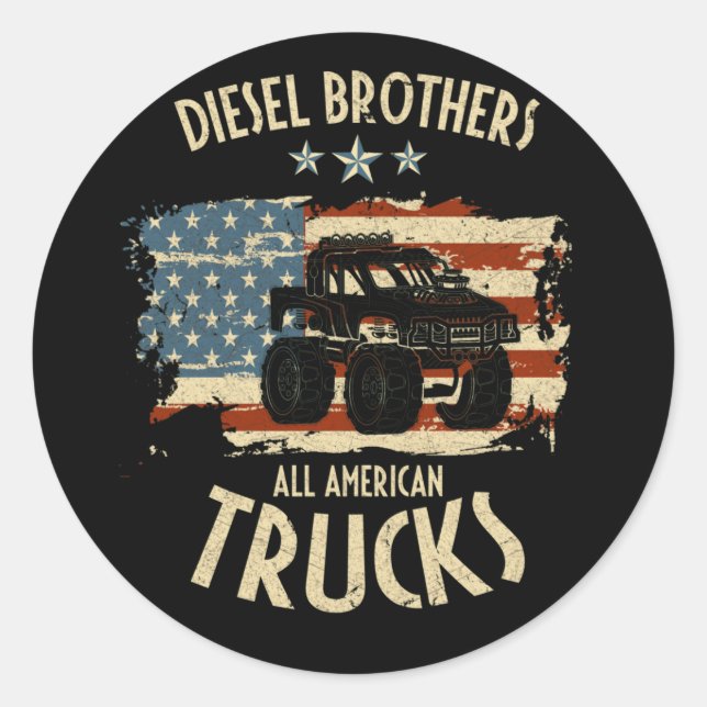 Pegatina Redonda Diesel Brothers Flag All American Truck Seal (Anverso)