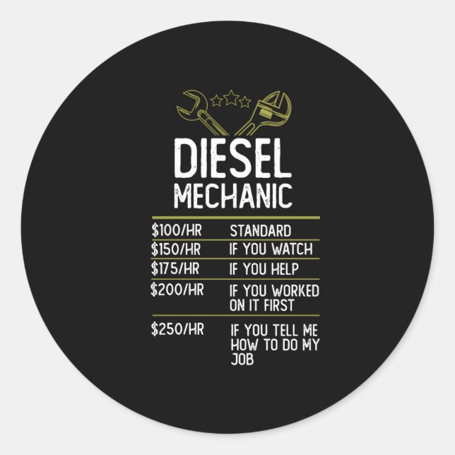 Pegatina Redonda Diesel Mechanic Craftsman Gift Presente Idea (Anverso)