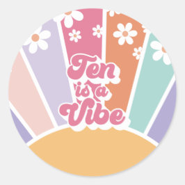 Pegatina Redonda Diez es un Vibe Retro Sol Rainbow Daisy