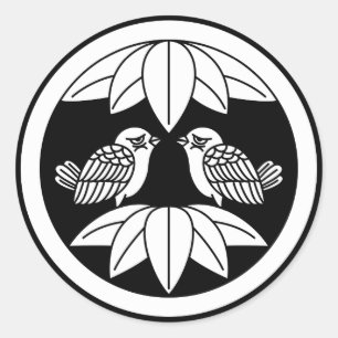 Pegatina Redonda Diez hojas de bambú y frente a Pegatinas gorriones