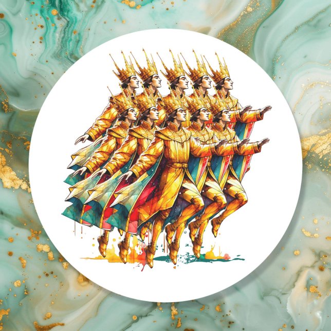 Pegatina Redonda Diez señores a saltar | Doce días de Navidades (Subido por el creador)