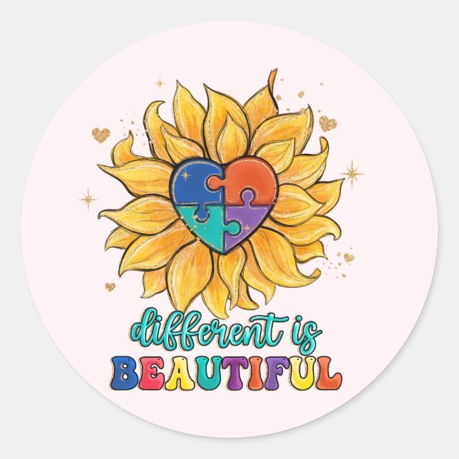 Pegatina Redonda Diferente es bello autismo (Anverso)