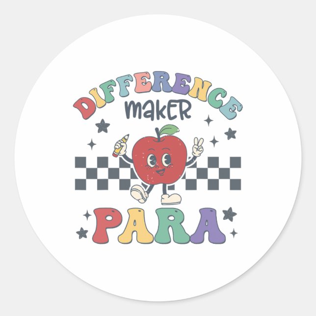 Pegatina Redonda Difference Maker Para Teacher Paraprofessional Par (Anverso)