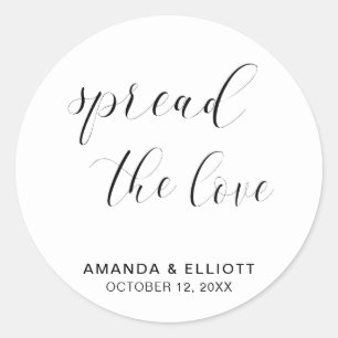 Pegatina Redonda Difunde el Amor Boda Simple Negro y Blanco