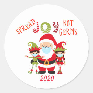 Pegatina Redonda Difundir alegría no gérmenes de Santa Funny Elf