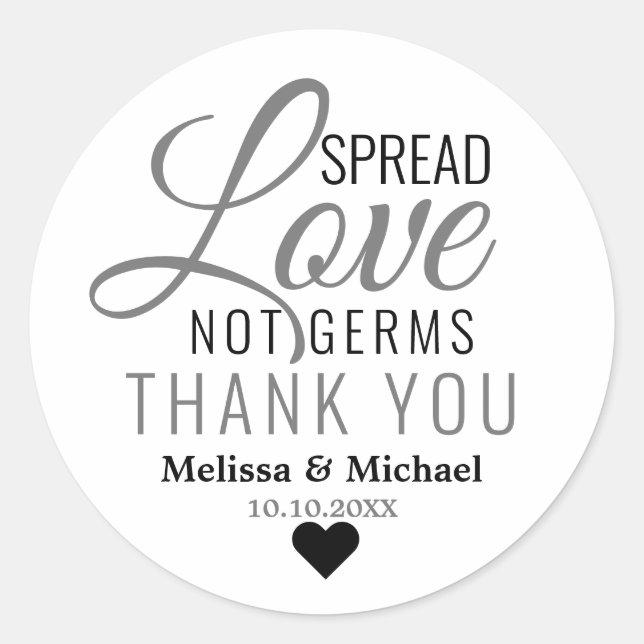 Pegatina Redonda Difundir amor no gérmenes Mano Sanitizer Gracias (Anverso)