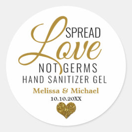 Pegatina Redonda Difundir amor no gérmenes Sanitizer Gold Heart