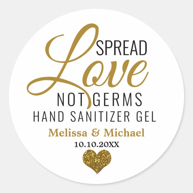Pegatina Redonda Difundir amor no gérmenes Sanitizer Gold Heart (Anverso)
