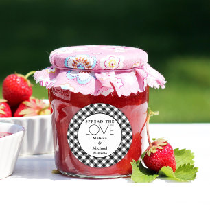 Pegatina Redonda Difundir El Amor Negro Blanco Gingham Wedding Favo