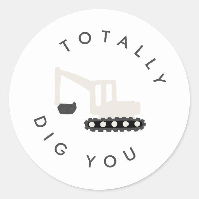 Pegatina Redonda Digger Construction Birthday Party Minimal Pegatin (Anverso)