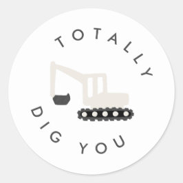 Pegatina Redonda Digger Construction Birthday Party Minimal Pegatin