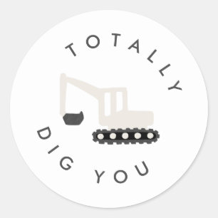 Pegatina Redonda Digger Construction Birthday Party Minimal Pegatin