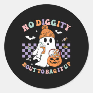 Pegatina Redonda Diggity Bout To Bag It Up Ghost Halloween Kid