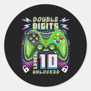 Pegatina Redonda Dígitos Nivel 10 Videojuego desbloqueado 10 cumple