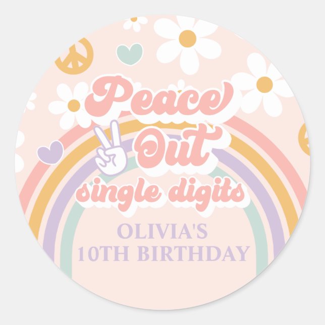 Pegatina Redonda Dígitos únicos de Peace Out Décimo Cumpleaños (Anverso)
