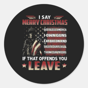 Pegatina Redonda Digo Feliz Navidad Dios bendiga a Estados Unidos q