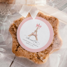 Pegatina Redonda Dijo que Oui Paris Bow Eiffel Tower BRIDAL SHOWER