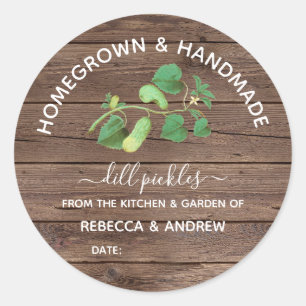 Pegatina Redonda Dill Pickle Barnwood casera y casera
