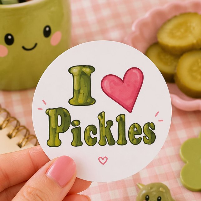 Pegatina Redonda Dill Pickles Corazón Adorable (Subido por el creador)