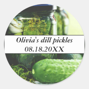 Pegatina Redonda Dill Pickles Mason Jars Cucumbers comida casera