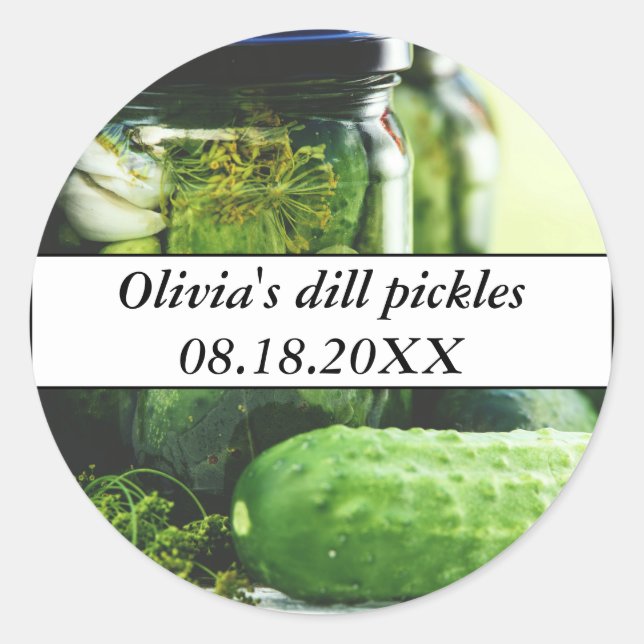 Pegatina Redonda Dill Pickles Mason Jars Cucumbers comida casera (Anverso)
