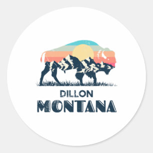 Pegatina Redonda Dillon Montana Vintage Bison Naturaleza Caminata
