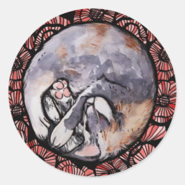 Pegatina Redonda Dilute Calico Kitty Cat Red Poppy Flower Cats