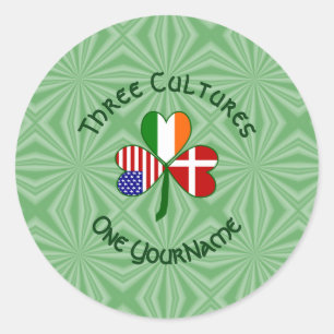 Pegatina Redonda Dinamarca Irlanda EE. UU. Bandera de Trébol Person