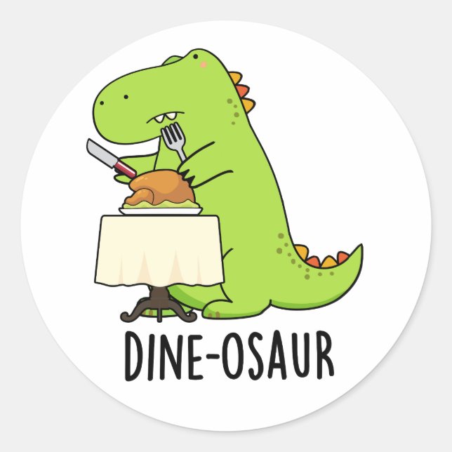 Pegatina Redonda Dine-osaur Funny Dinosaur Pun (Anverso)