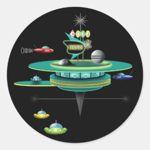 Pegatina Redonda Diner del espacio retro