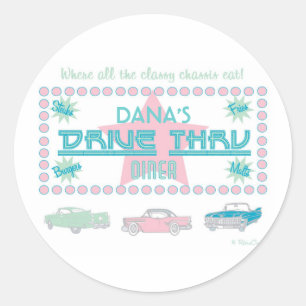 Pegatina Redonda Diner Retro Drive-Thru (pk)